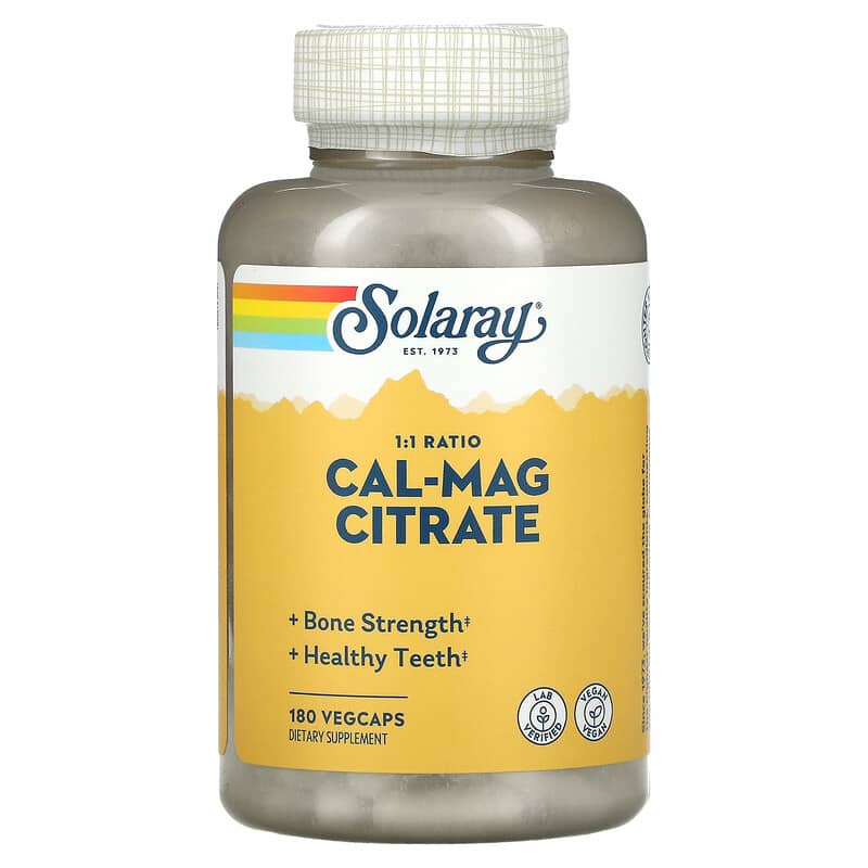 Solaray Cal-Mag Citrate 1:1 Ratio 180 VegCaps 76280045253