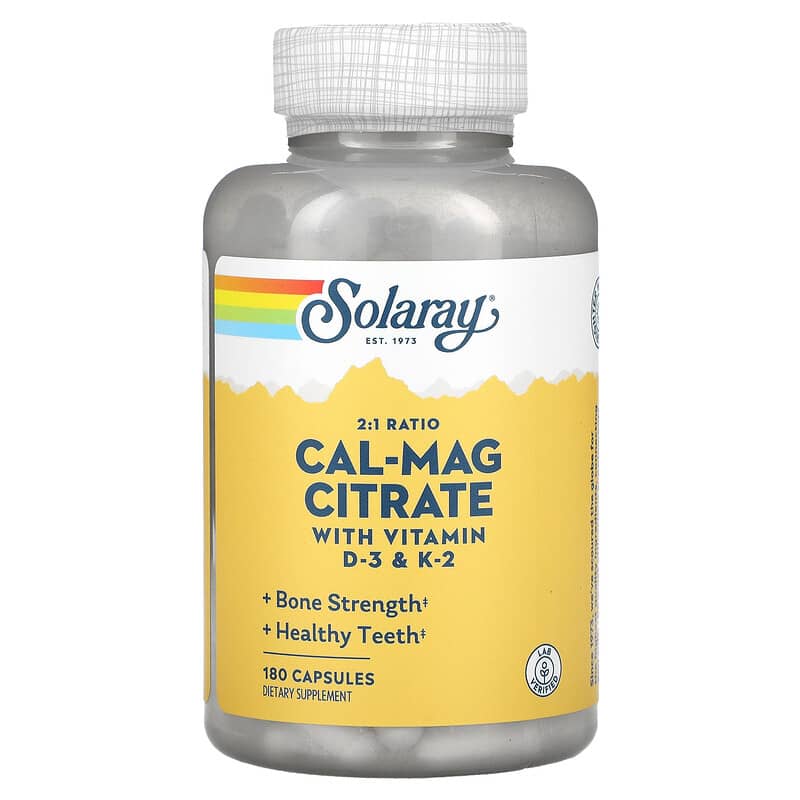 Solaray Cal-Mag Citrate 2:1 Ratio 180 Capsules 76280648843