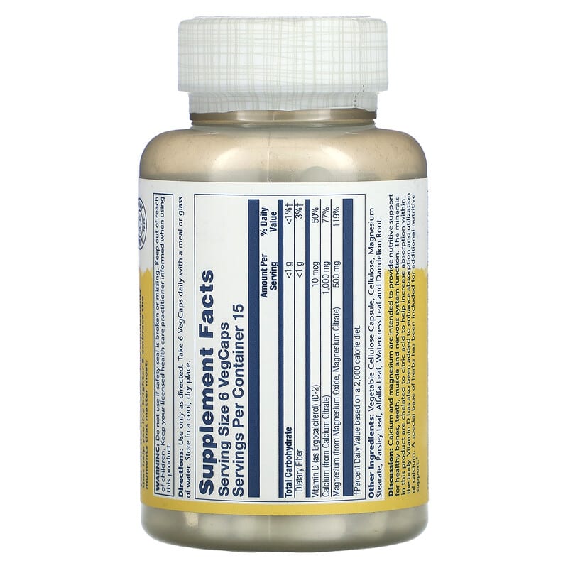 Solaray, Cal-Mag Citrate with Vitamin D-2, 2:1 Ratio, 90 VegCaps 76280045260