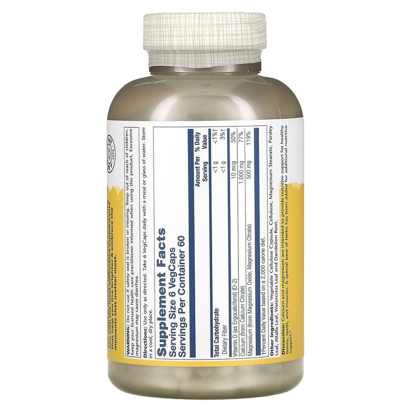 Solaray, Cal-Mag Citrate with Vitamin D2, 2:1 Ratio, 360 VegCaps 76280131758
