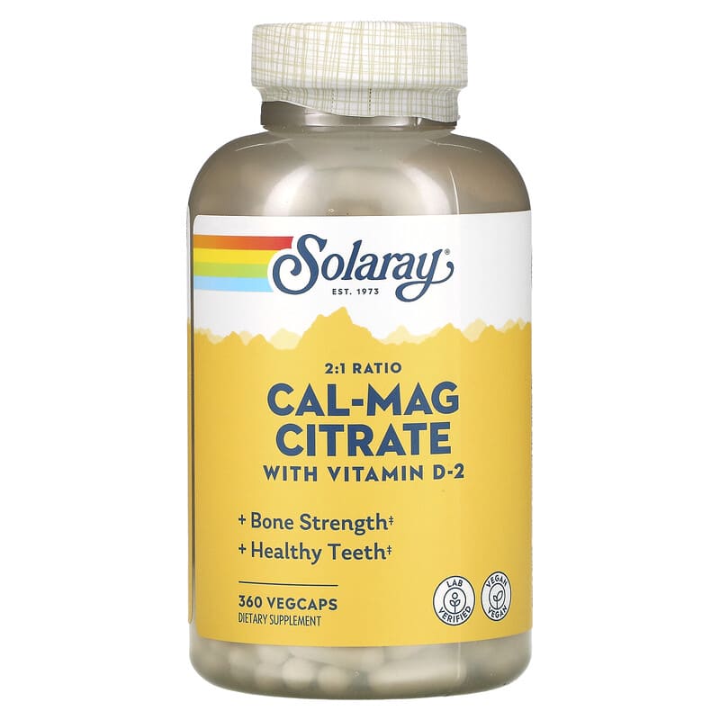 Solaray Cal-Mag Citrate with Vitamin D2 2:1 Ratio 360 VegCaps 76280131758