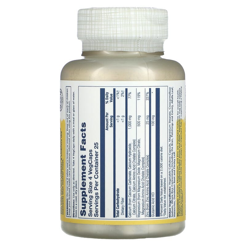 Solaray, Calcium Magnesium Zinc, 100 VegCaps 76280045604