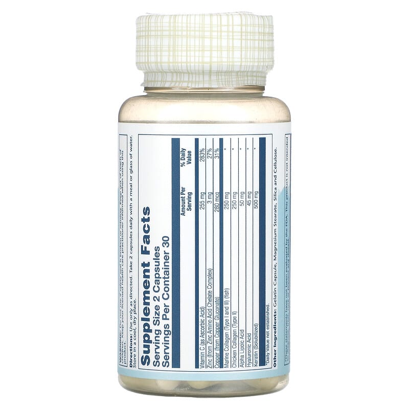 Solaray, Collagen Keratin with Alpha Lipoic Acid & Hyaluronic Acid, 60 Capsules 76280737998