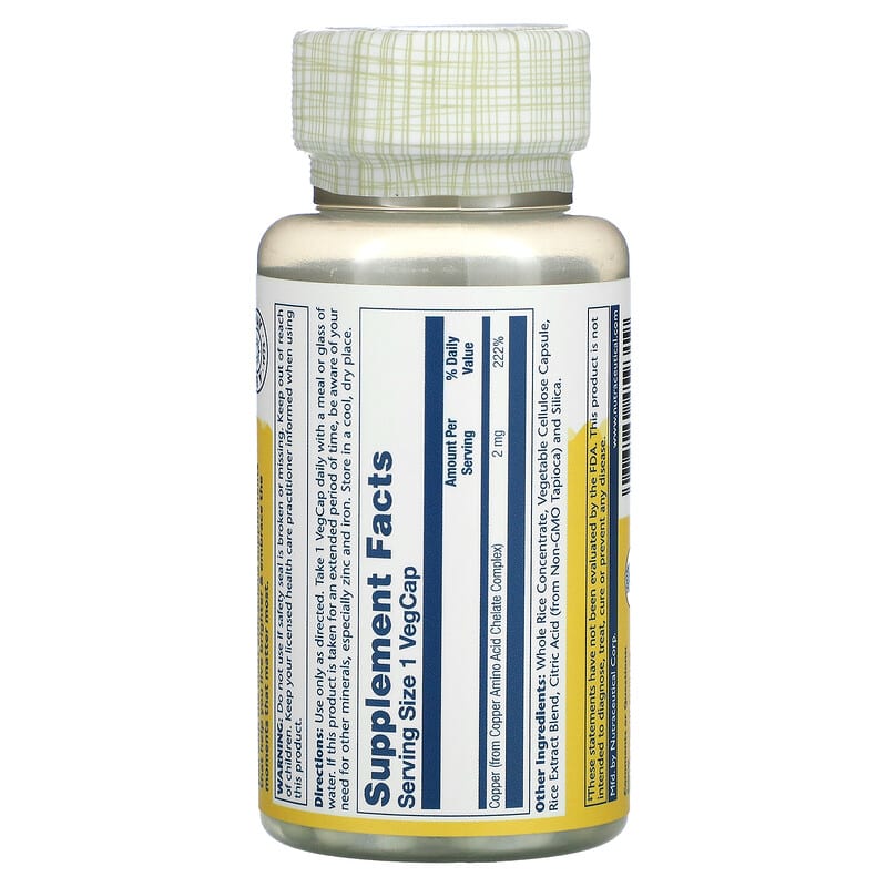Solaray, Copper, 2 mg, 100 VegCaps 76280459319