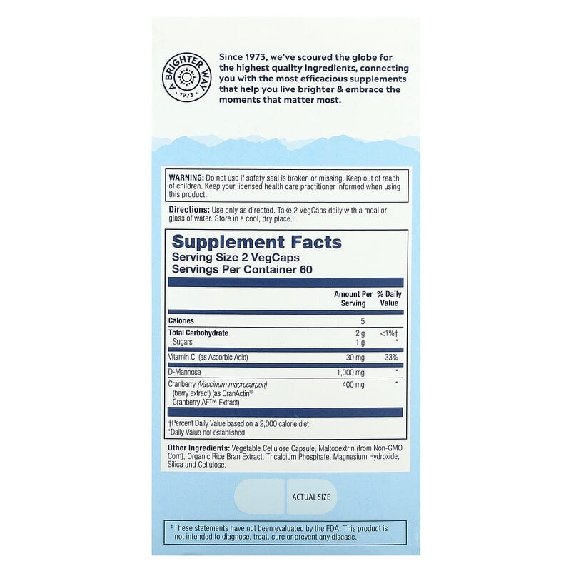 Solaray, CranActin D-Mannose , Urinary Tract Health, 1,000 mg, 120 VegCaps 76280633498