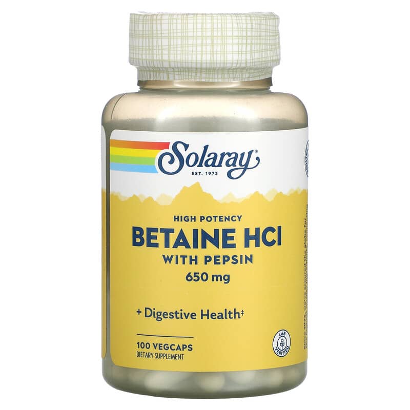 Solaray High Potency Betaine HCL with Pepsin 650 mg 100 VegCaps 76280048148