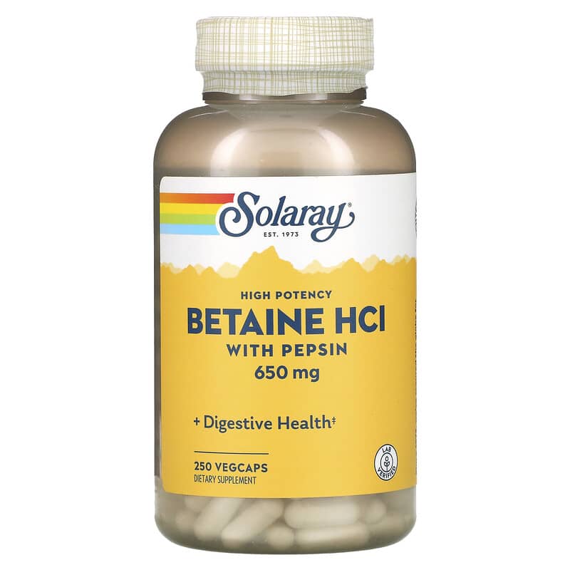 Solaray High Potency Betaine HCL with Pepsin 650 mg 250 VegCaps 76280048155