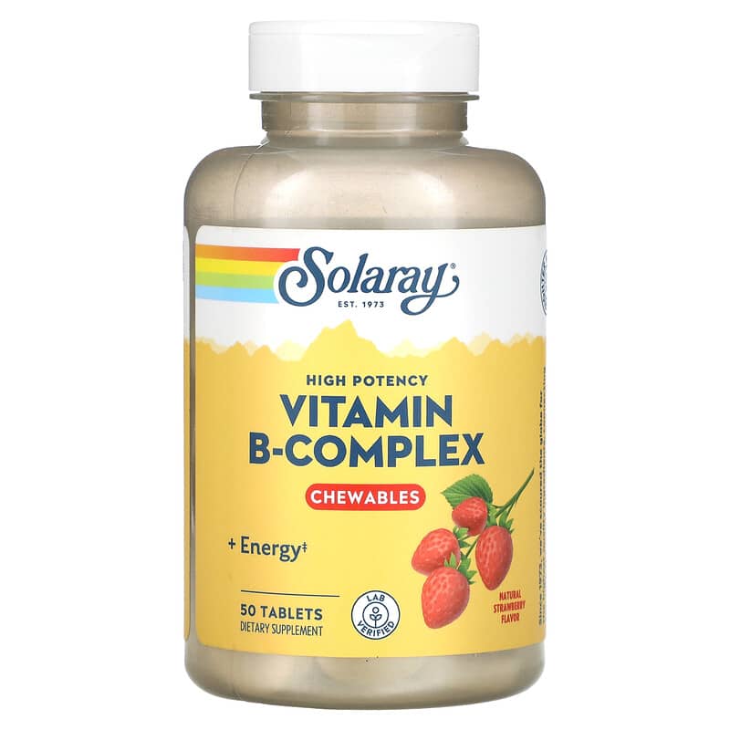 Solaray High Potency Vitamin B-Complex Chewable Natural Strawberry 50 Tablets 76280042658
