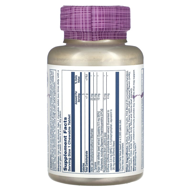 Solaray, Kids, Focus Chewables, Natural Grape, 60 Chewables 76280083781