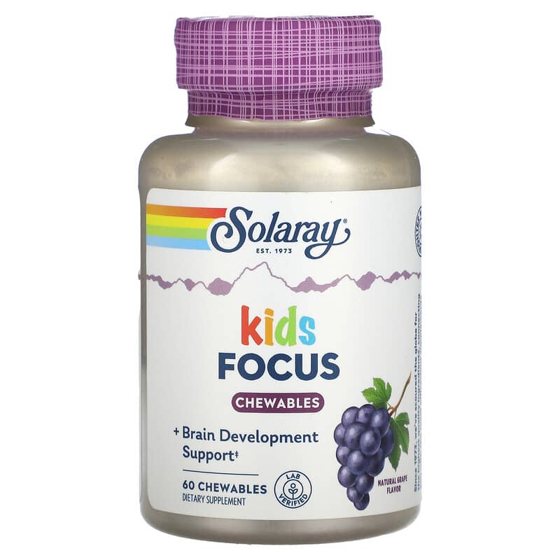 Solaray Kids Focus Chewables Natural Grape 60 Chewables 76280083781