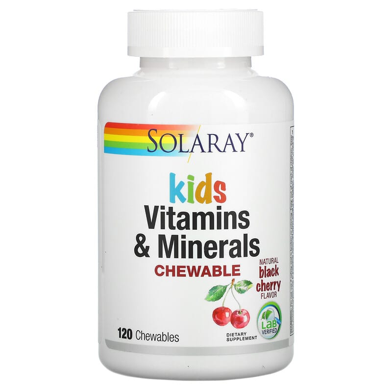Solaray Kids Vitamins & Minerals Chewable Natural Black Cherry 120 Chewables 76280047974