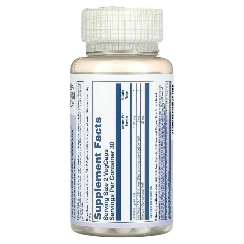 Solaray, L-Lysine Beta Glucan, 500 mg, 60 VegCaps 76280048612