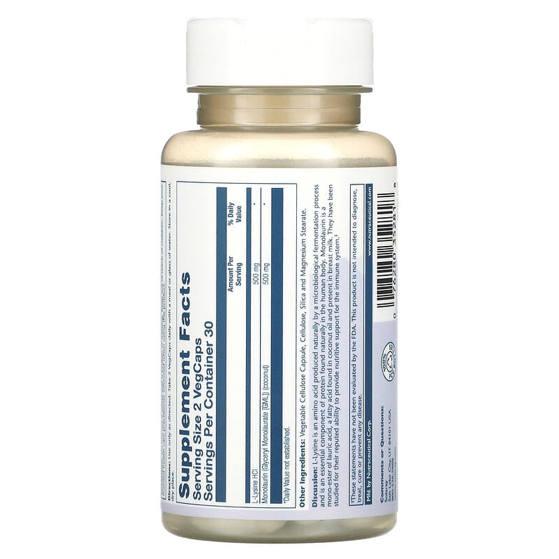 Solaray, L-Lysine Monolaurin 1:1 Ratio, 60 VegCaps 76280352818