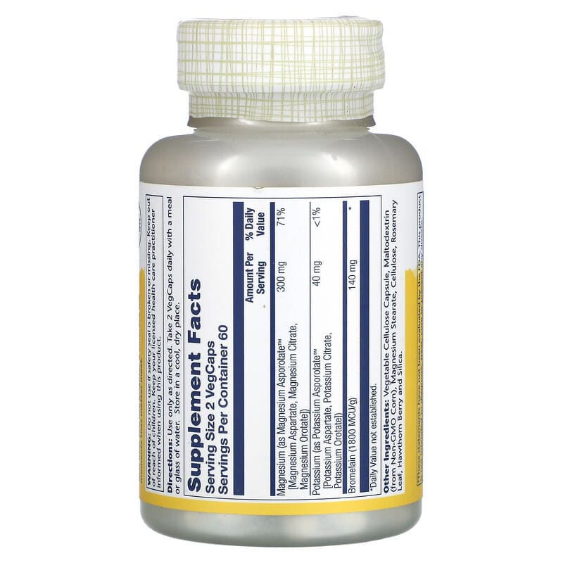 Solaray, Magnesium Potassium Asporotates with Bromelain, 120 VegCaps 76280045178