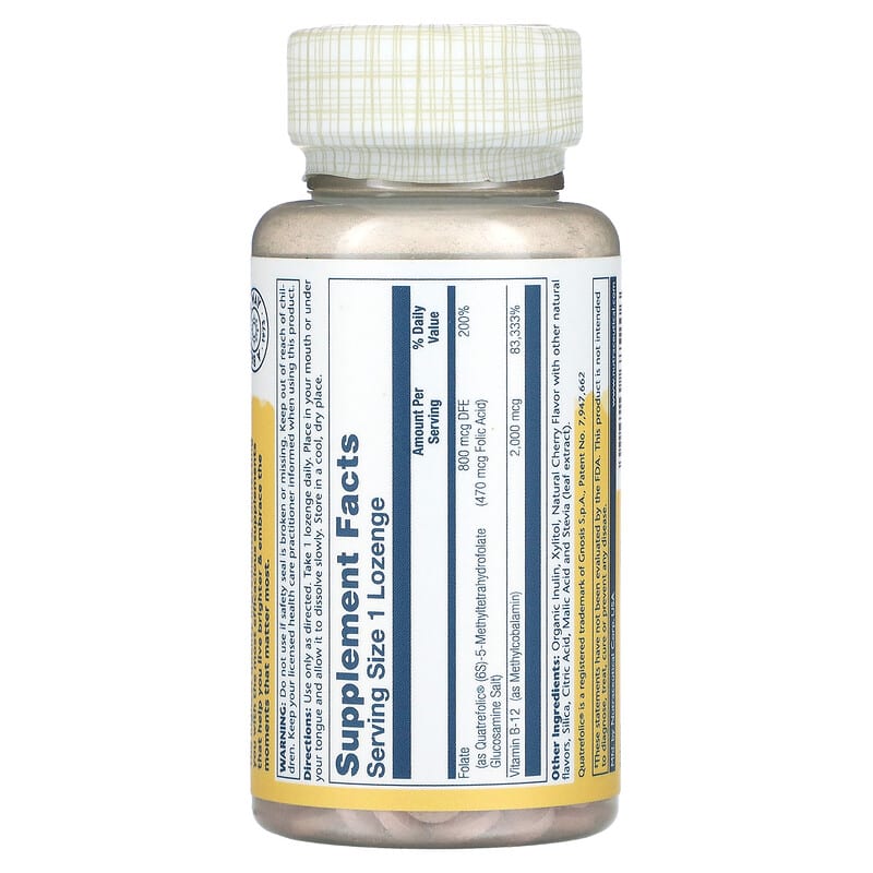 Solaray, Methyl B-12 Methyl Folate, Natural Cherry, 60 Lozenges 76280685206