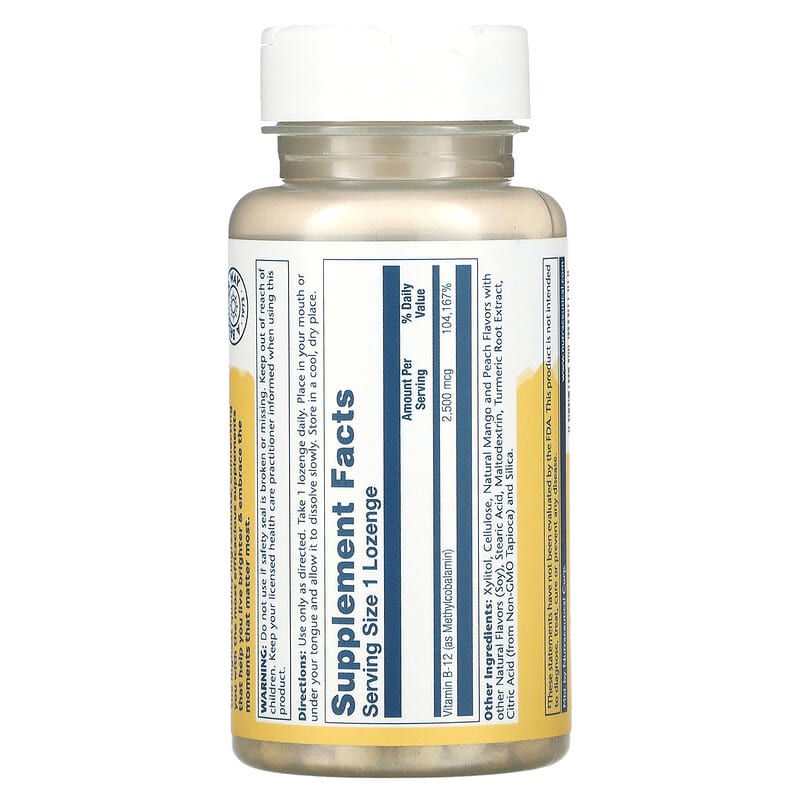 Solaray, Methyl B-12, Natural Mango Peach, 2,500 mcg, 60 Lozenges 76280321838