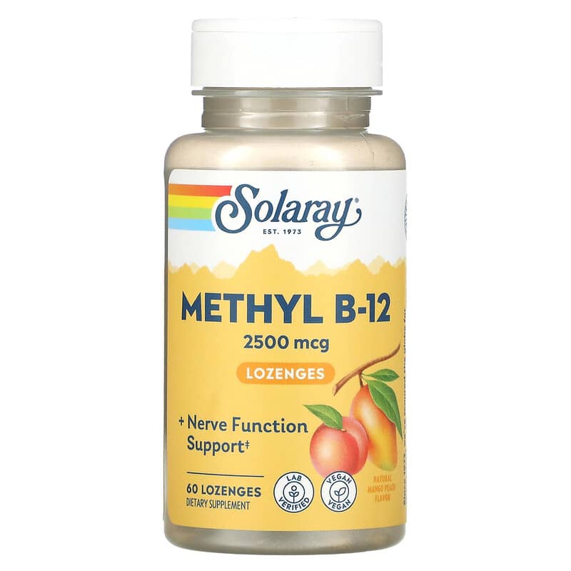 Solaray Methyl B-12 Natural Mango Peach 2,500 mcg 60 Lozenges 76280321838