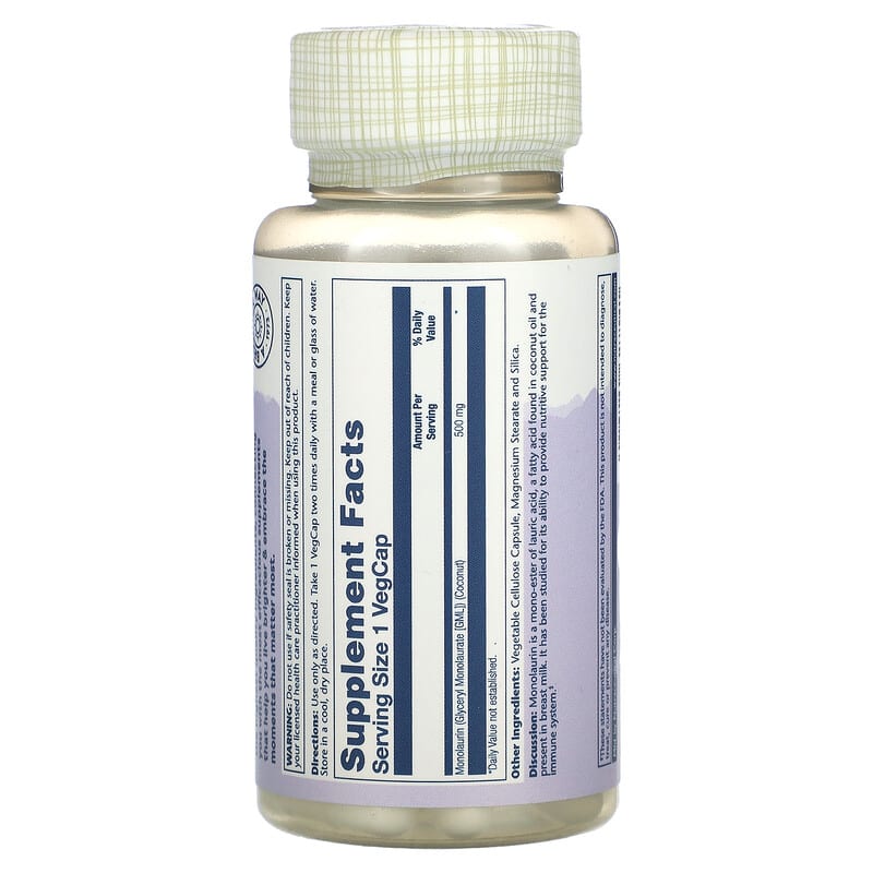 Solaray, Monolaurin, 500 mg, 60 VegCaps 76280627541