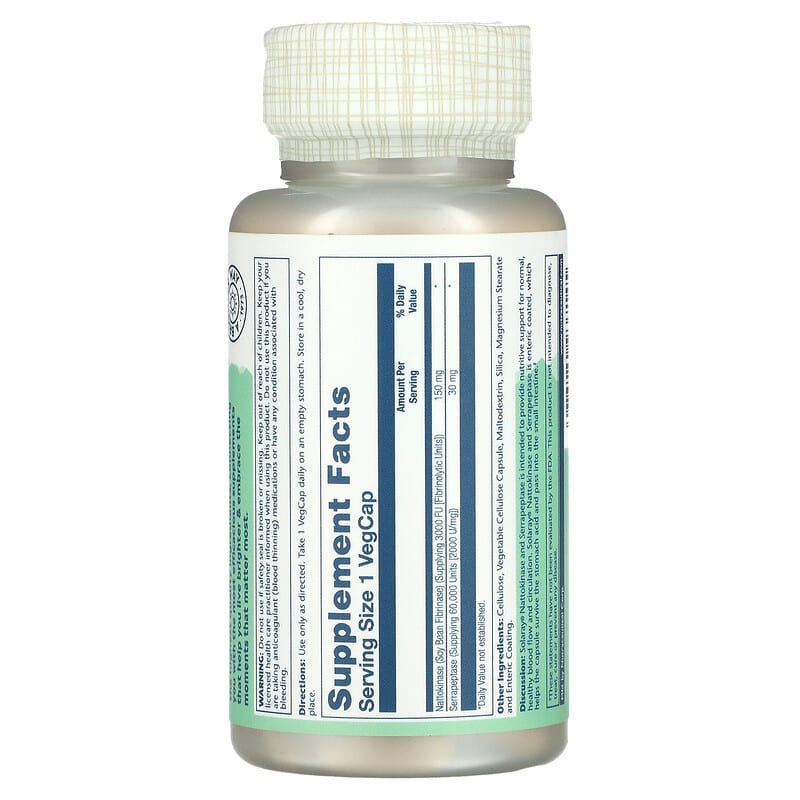 Solaray, Nattokinase Serrapeptase, Enteric Coated, 30 VegCaps 76280937145