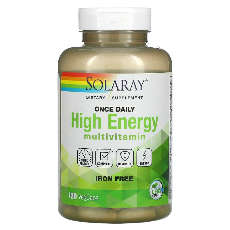 Solaray Once Daily High Energy Multivitamin Iron Free 120 VegCaps 76280109054