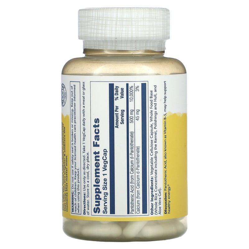 Solaray, Pantothenic Acid, 500 mg, 100 VegCaps 76280043808