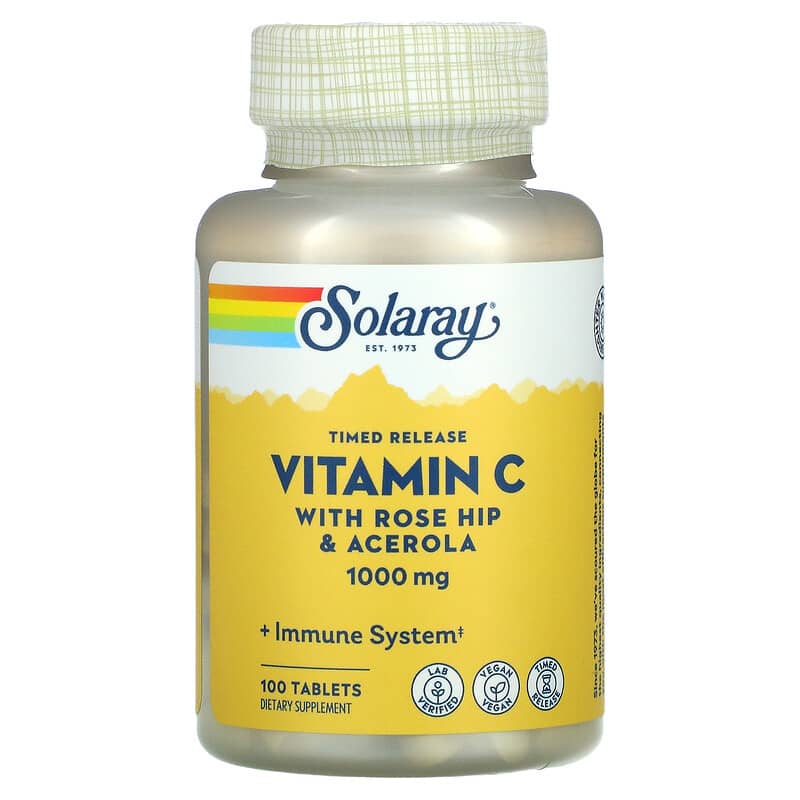 Solaray Timed Release Vitamin C with Rose Hip & Acerola 1,000 mg 100 Tablets 76280044539