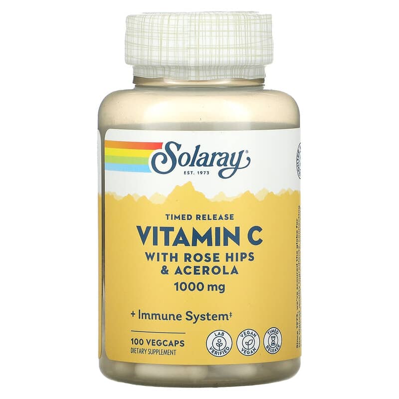 Solaray Timed Release Vitamin C with Rose Hips & Acerola 1,000 mg 100 VegCaps 76280044508