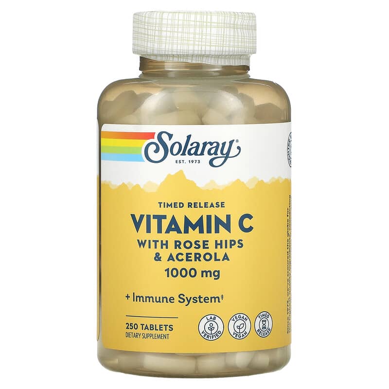 Solaray Timed Release Vitamin C with Rose Hips & Acerola 1,000 mg 250 Tablets 76280044546
