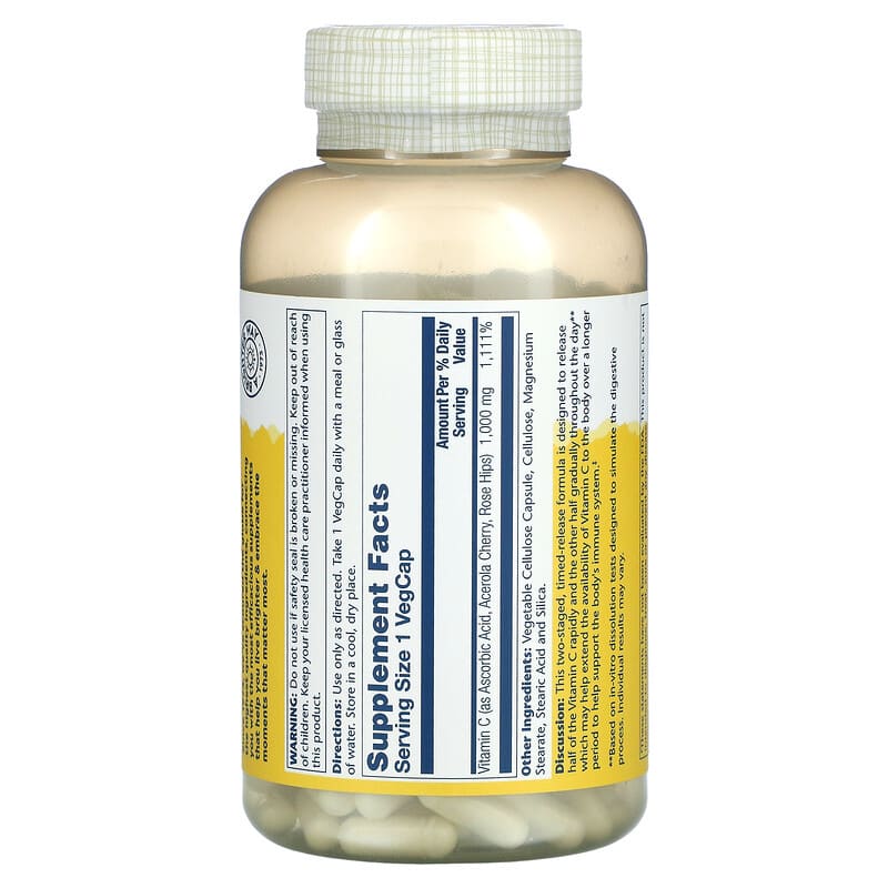 Solaray, Timed Release Vitamin C with Rose Hips & Acerola, 1,000 mg, 250 VegCaps 76280044515
