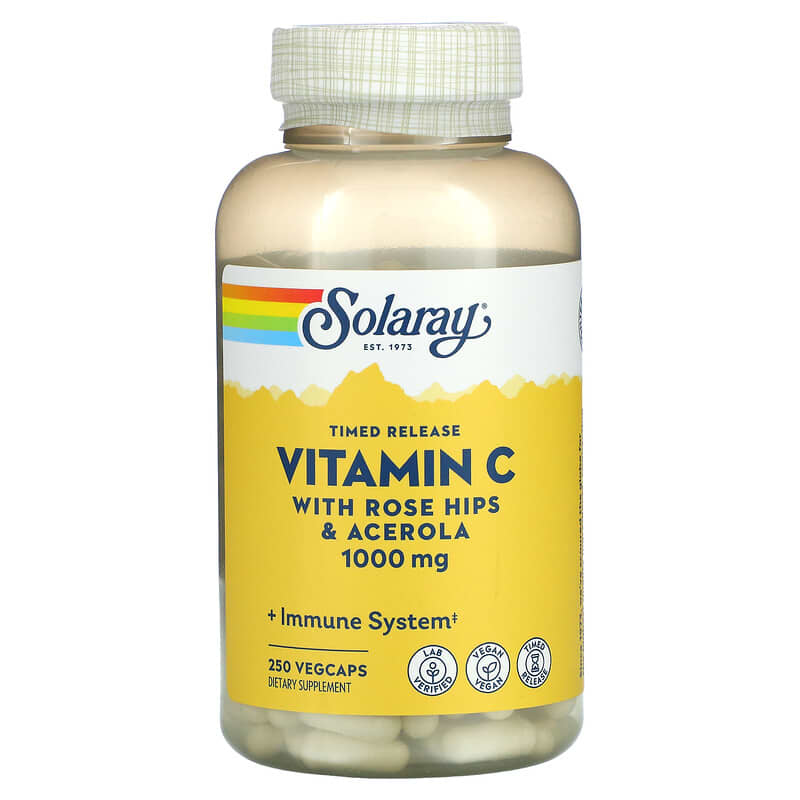 Solaray Timed Release Vitamin C with Rose Hips & Acerola 1,000 mg 250 VegCaps 76280044515