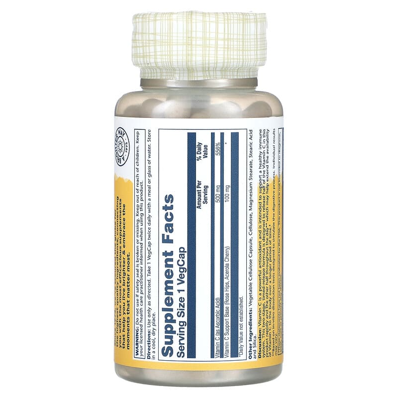 Solaray, Timed Release Vitamin C with Rose Hips & Acerola, 500 mg, 100 VegCaps 76280044003