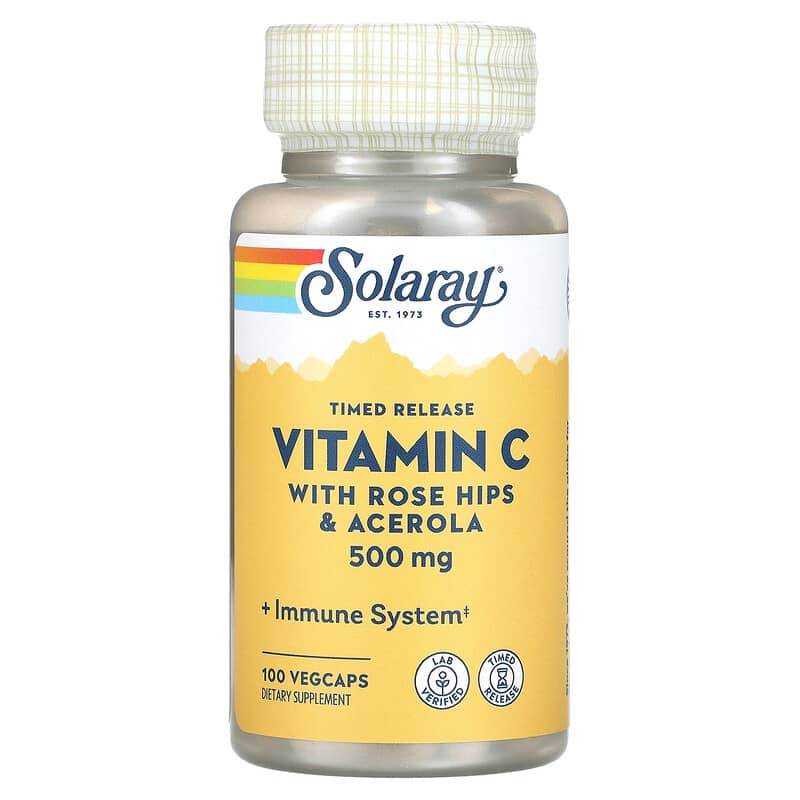 Solaray Timed Release Vitamin C with Rose Hips & Acerola 500 mg 100 VegCaps 76280044003