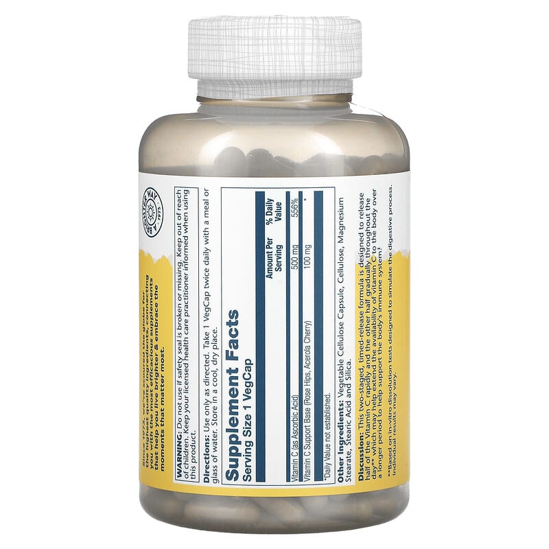 Solaray, Timed Release Vitamin C with Rose Hips & Acerola, 500 mg, 250 VegCaps 76280044010