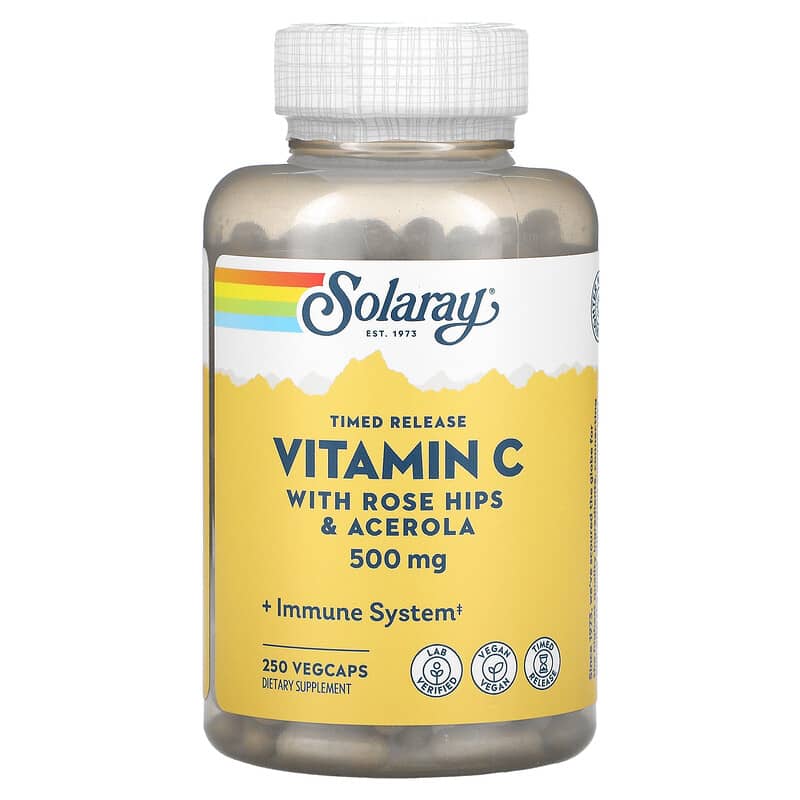 Solaray Timed Release Vitamin C with Rose Hips & Acerola 500 mg 250 VegCaps 76280044010