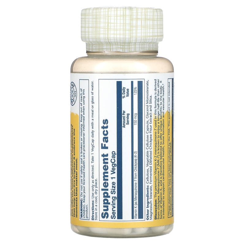 Solaray, Triple Strength Vitamin K-2 Menaquinone-7, 150 mcg, 30 VegCaps 76280278774