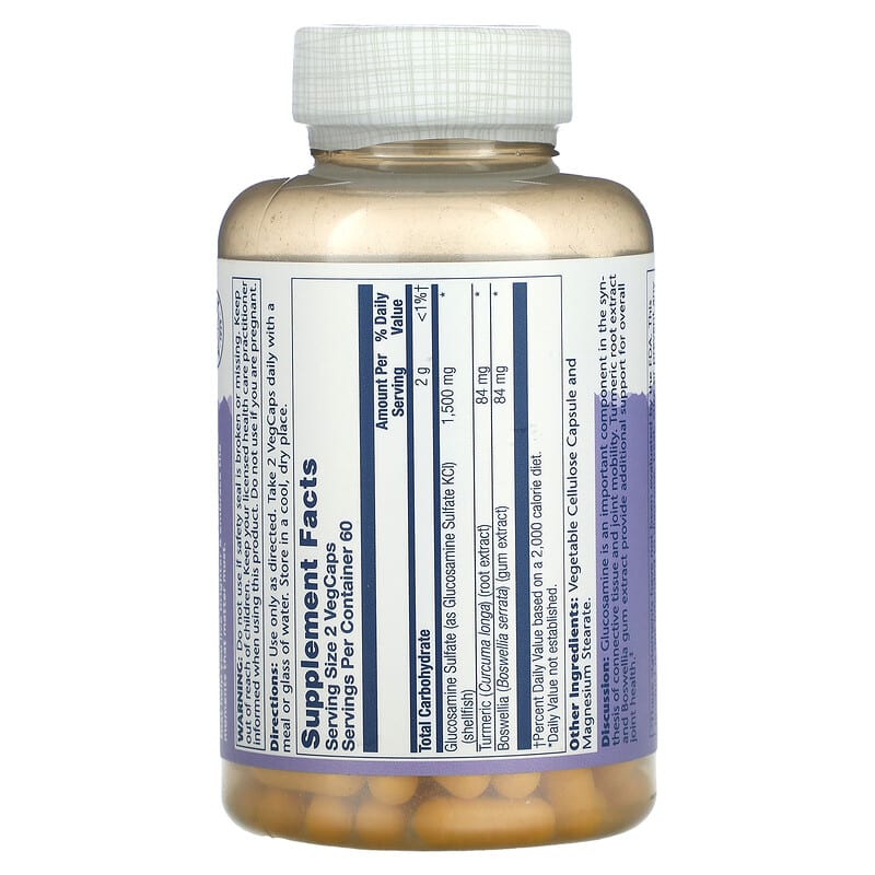 Solaray, Two Daily Glucosamine Sulfate with Turmeric & Boswellia, 1,500 mg, 120 VegCaps 76280081527
