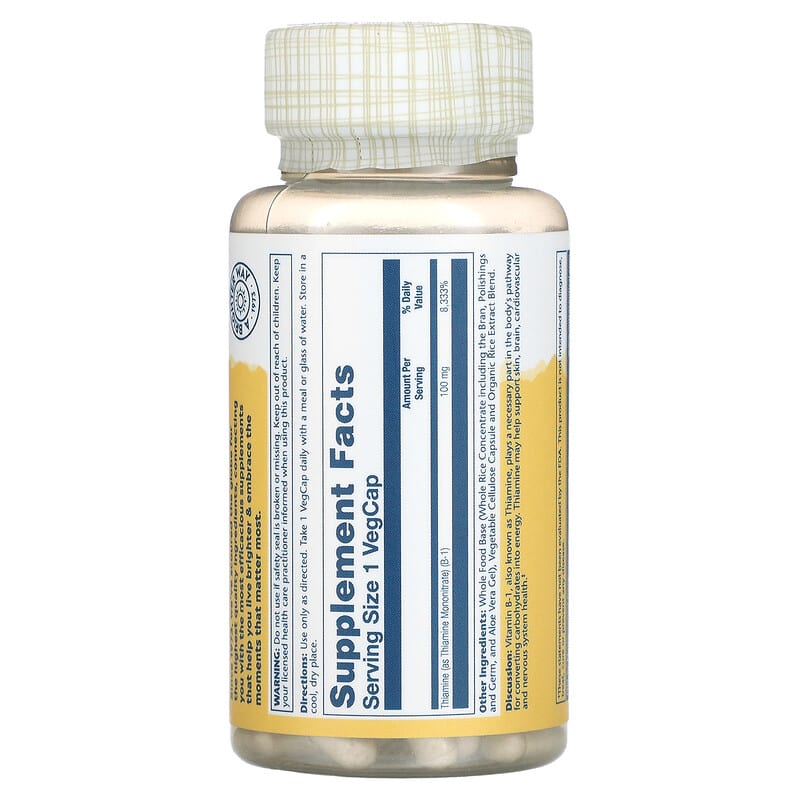 Solaray, Vitamin B-1, 100 mg, 100 VegCaps 76280043259
