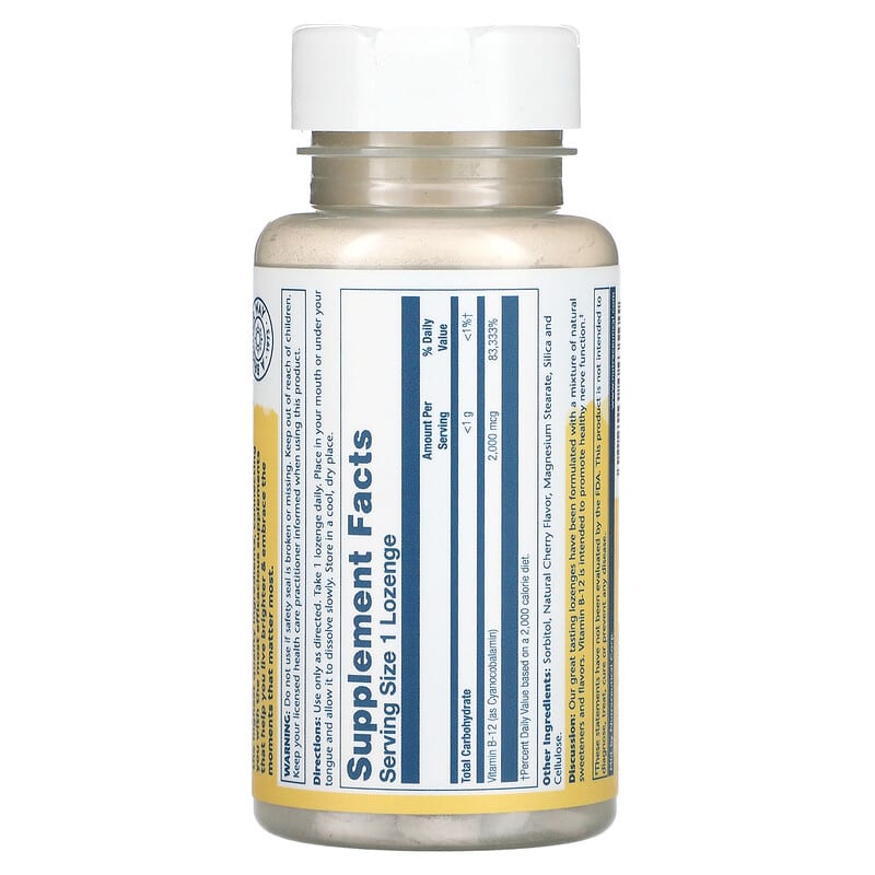 Solaray, Vitamin B-12, Natural Cherry, 2,000 mcg, 90 Lozenges 76280043501