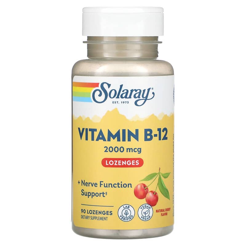 Solaray Vitamin B-12 Natural Cherry 2,000 mcg 90 Lozenges 76280043501