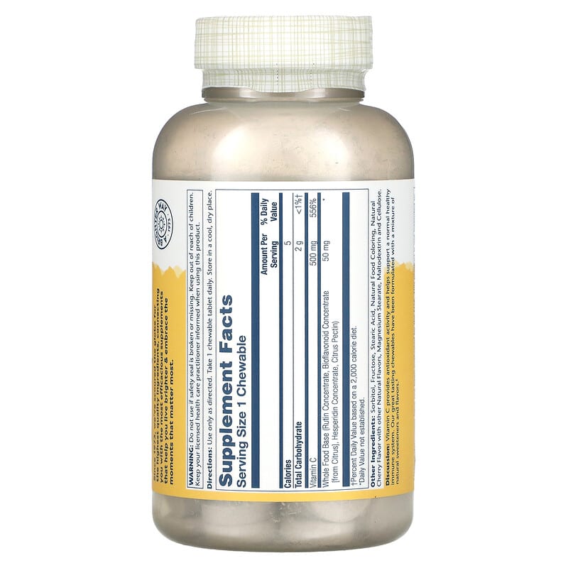 Solaray, Vitamin C Chewables, Natural Cherry, 500 mg, 100 Chewables 76280044904