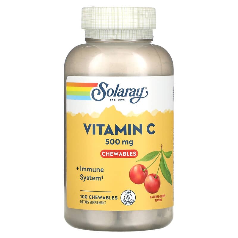 Solaray Vitamin C Chewables Natural Cherry 500 mg 100 Chewables 76280044904