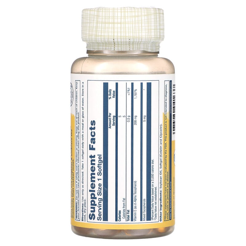 Solaray, Vitamin E, 268 mg, 100 Softgels 76280041637