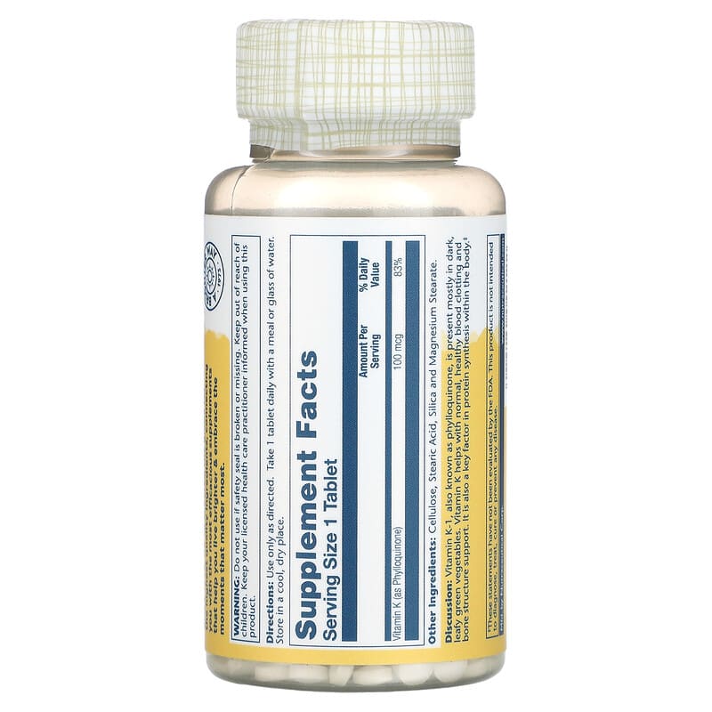 Solaray, Vitamin K, 100 mcg, 100 Tablets 76280042122