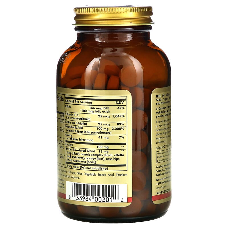 Solgar, B-Complex with Vitamin C Stress Formula, 250 Tablets 33984002012