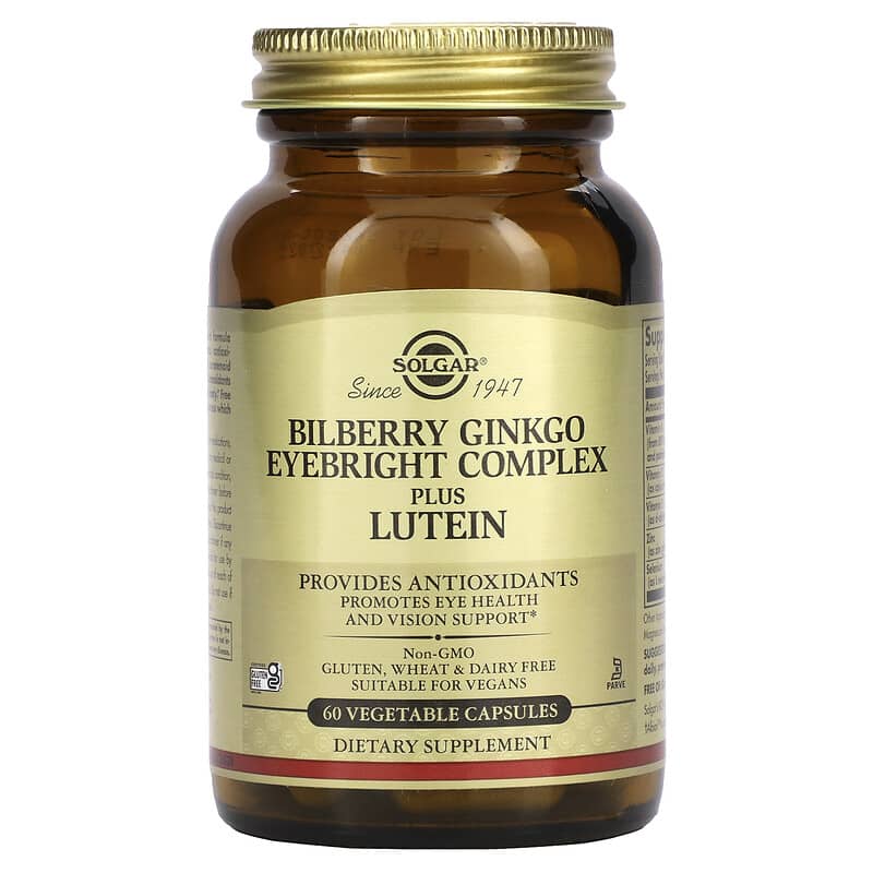 Solgar Bilberry Ginkgo Eyebright Complex Plus Lutein 60 Vegetable Capsules 33984003163