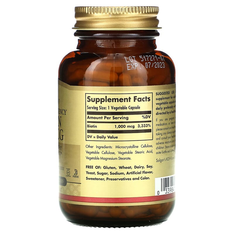 Solgar, Biotin, 1,000 mcg, 250 Vegetable Capsules 33984003125
