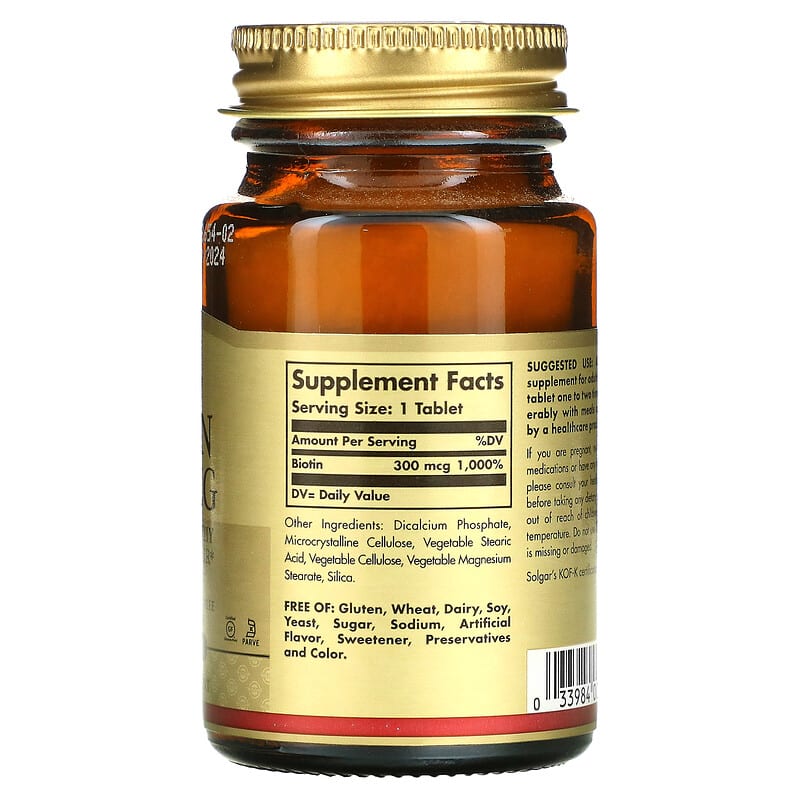 Solgar, Biotin, 300 mcg, 100 Tablets 33984002807