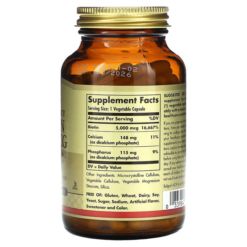 Solgar, Biotin, 5,000 mcg, 100 Vegetable Capsules 33984003149