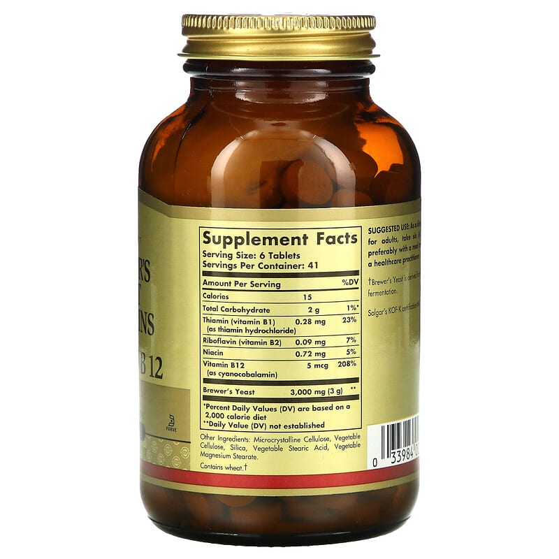 Solgar, Brewer's Yeast, 7 1/2 Grains with Vitamin B12, 250 Tablets 33984004009