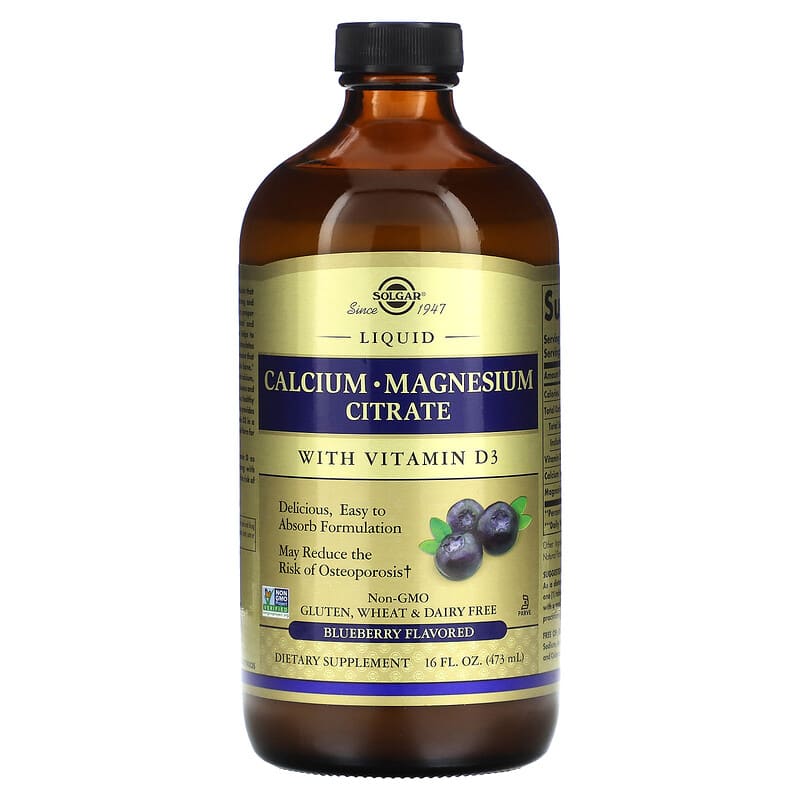 Solgar Calcium Magnesium Citrate Liquid with Vitamin D3 Blueberry 16 fl oz (473 ml) 33984358317
